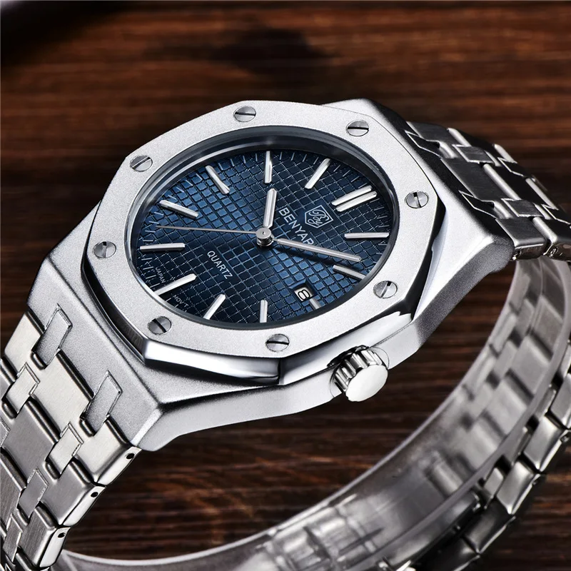 BENYAR Top Brand Men's Quartz Watches Luxury Business Sports Watch Waterproof Calendar Watch Stainless Steel Relogio Masculino