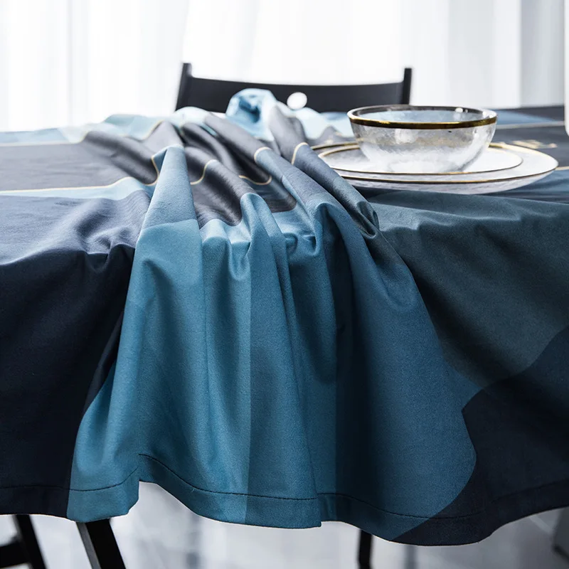  European luxury rectangle tablecloth blue color Geometric patterns Suede for dining table digital p