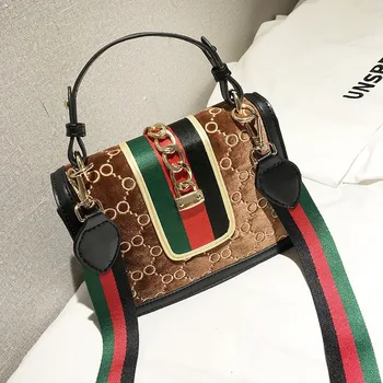 

2020 New Style Pleuche Stereo Square Sling Bag Striped Chain Shoulder Messenger Bag