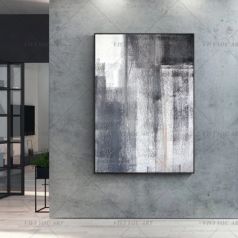 High Quality Hand-painted Abstract Painting Large Original Oil Painting Modern Art Taupe White Black Contemporary Design Canvas