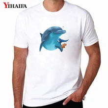 Casual Fashion Men T-Shirt Cartoon Dolphin Printed Tee Shirts Short Sleeve Mens Workout Shirts Summer Casual Tops