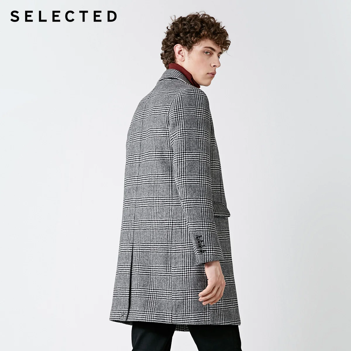 Избранное мужское зимнее шерстяное клетчатое пальто средней длины пальто | 418427534