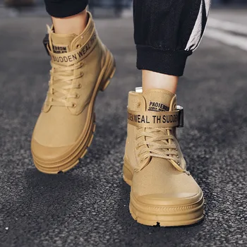 

Men's high-top canvas boots male ankle military tactical shoes fall autumn army western Combat black desert trekking footwear