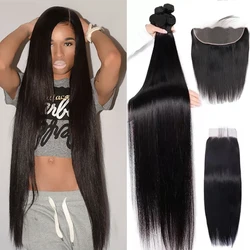 13X4 Ear To Ear Lace Frontal Closure With Bundles On Sale Straight Brazilian Natural Human Hair 3 Bundles With Frontal