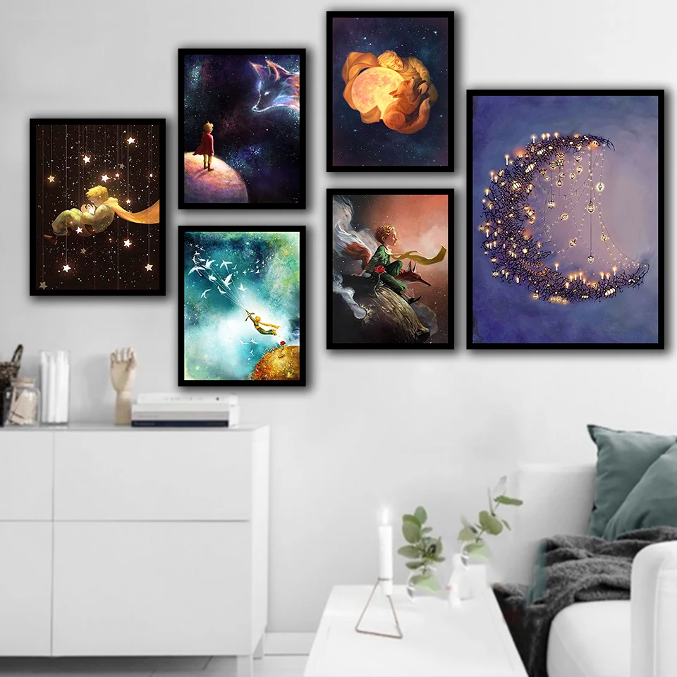 Painting-Posters-Wall-Artwork-Canvas-Prints-Animation-The-Little-Prince-Home-Decoration-Cartoon-Modular-Pictures-Baby
