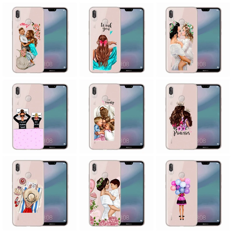 Мягкий чехол для huawei Honor 7A 8A 8X 8C 9 10 mate 20 P Smart P10 Lite Nova 3 Hair Baby Mom Girl TPU D600 |