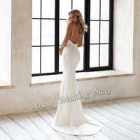 Sexy White Mermaid Wedding Dress For Woman V Neck Backless Simple Bridal Custom Gown Sweep Train Robe De Mariage New Arrival - Image 2