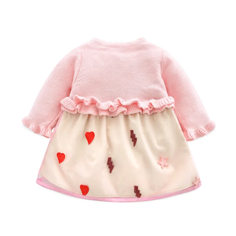 

Spring And Autumn Girls Dress Cotton Knitted Splicing Dress Infants Child Embroidery Princess a Year of Age Dress