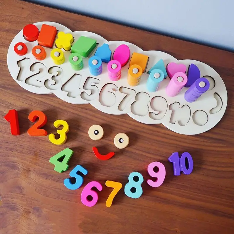 Wooden Montessori Count Numbers Matching Digital Shape Match Early Education Teaching Math Toys Infant Boys Girls Baby Toys