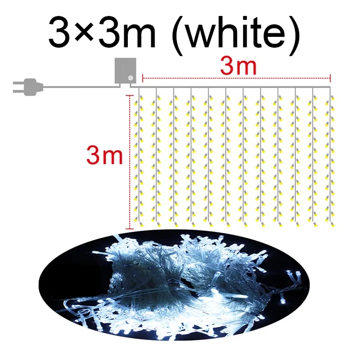3x3 м светодиодный новогодний Рождественский гирлянда светодиодный Свадебный Сказочный свет на Рождество 300 светодиодный Сказочный свет садовая Праздничная занавеска Декор - Испускаемый цвет: White