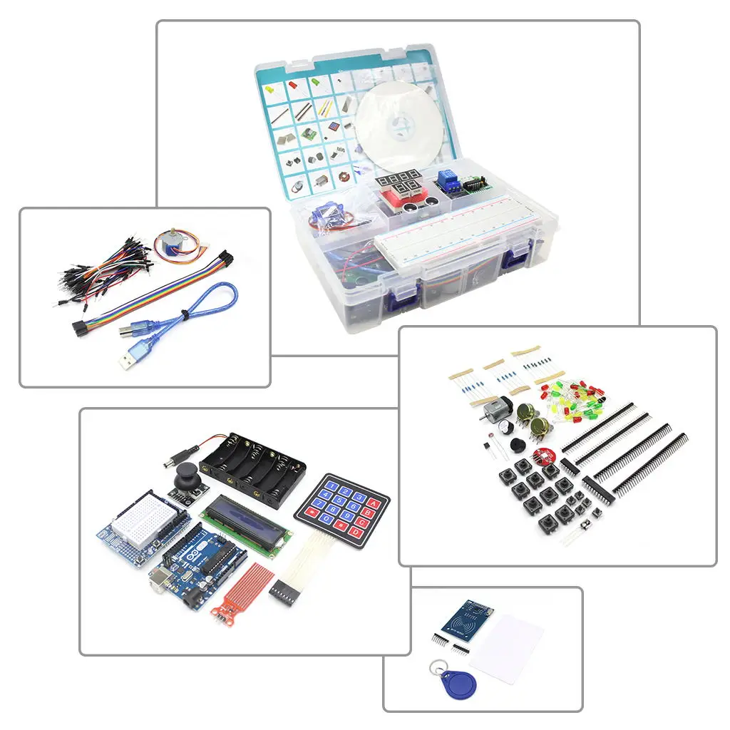 Starter Kit for Arduino Uno R3 - Uno R3 Breadboard and holder Step Motor / Servo /1602 LCD / jumper Wire/ UNO R3