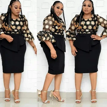 

African Dresses for Women Dashiki Print 2020 Tribal Ethnic Fashion O-neck Casual Sexy Office Bodycon 2 Piece Dress Robe Party