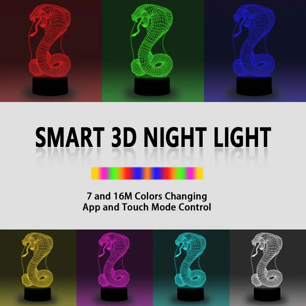 NiteApps 3D Cobra светодиодный ночник настольная лампа Иллюзия подарок на день рождения приложение/сенсорное управление