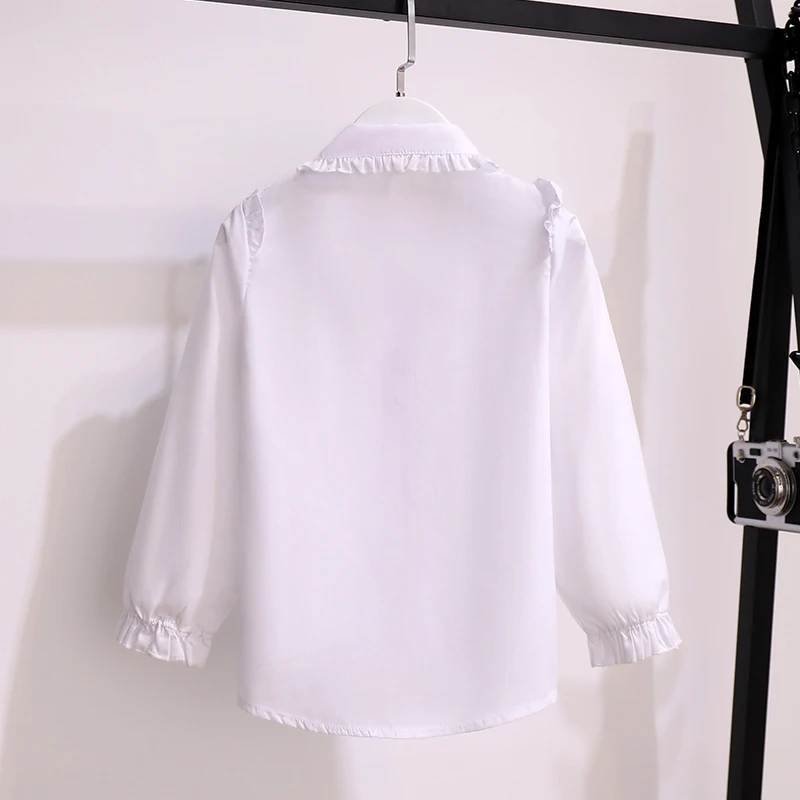 Cotton Baby Girls Blouses Spring Autumn Long Sleeve Kids White Shirts for Children Clothes Leisure Teens Tops 6 8 10 12 Years