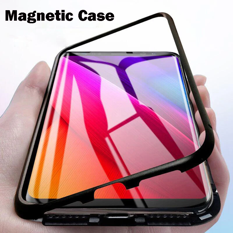 

Metal Magnetic Adsorption Case For Xiaomi Redmi Note 8 7 5 6 Mi 9 8 lite SE 9T K20 Pro F1 Tempered Glass Protective Back Cover