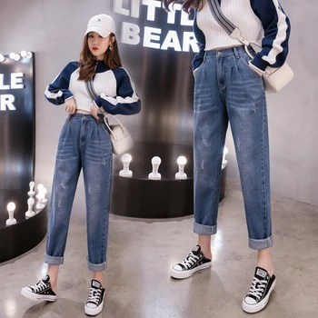 

5xl plus size women vintage skinny black ladies high waisted jeans mujer 2019 femme feminino denim pants female A5619