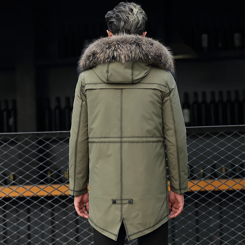 PViviYong winter high quality real leather jacket men, Raccoon fur collars mink liner coat men parka PK901