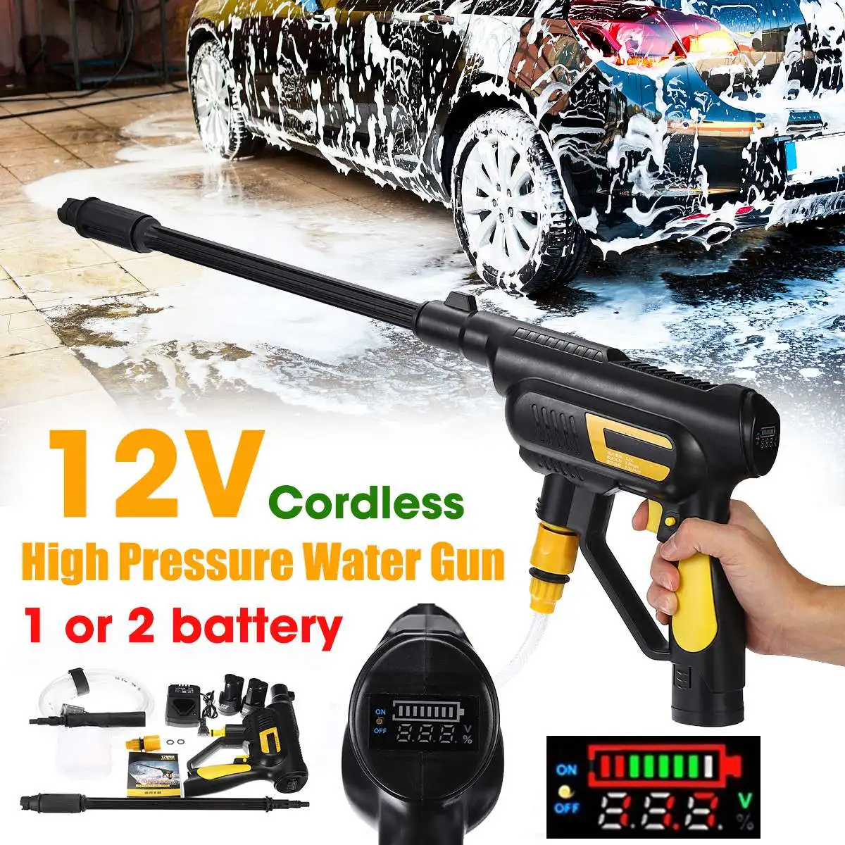 US $72.88 Car Washer 12V Cordless Portable High Pressure Cleaner Rechargable SelfPriming Washing Machine Auto Garden Electric Cleaning