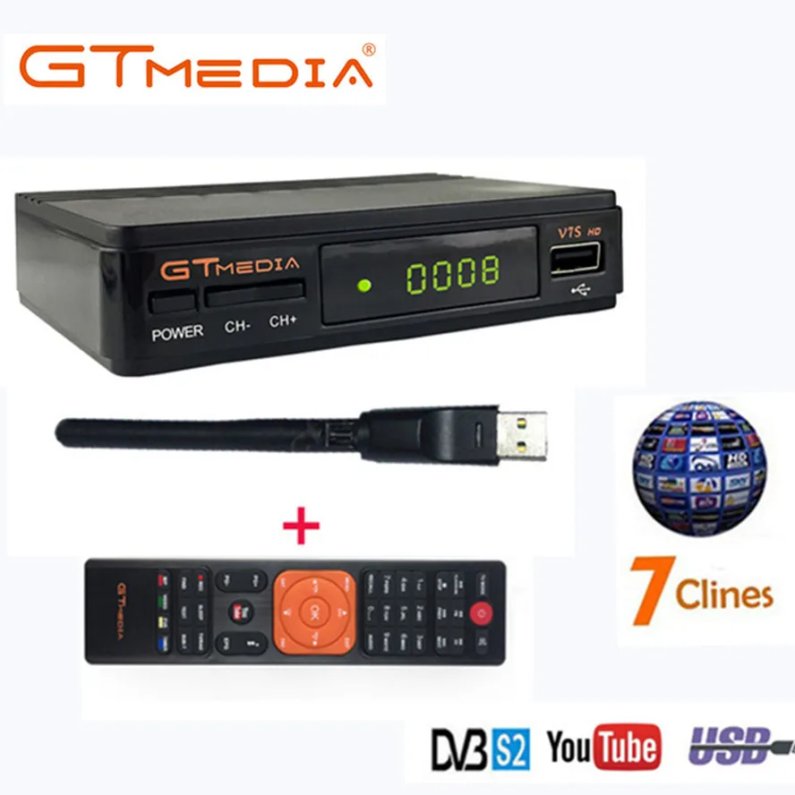 GTMEDIA V7S HD спутниковый ресивер+ USB WI-FI+ Клайн 1 год Европа Испания цлайнс обновления от V7 HD DVB-S2 цифровой приемное устройство
