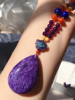 

Z305 Fine Jewelry Russia Origin 100% Natural Charoite Gemstone 92.3grams Female Pendant Necklaces Christmas Gift