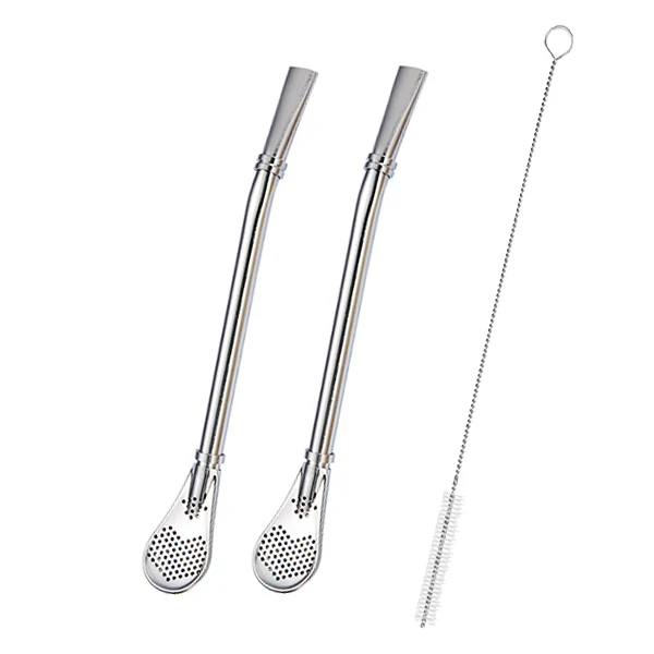 Set of 2 Stainless Steel Yerba Mate Straws with Tea Infuser and Cleaning Brush