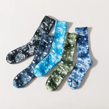 

2019 High-Quality Cotton Skate Socks Men Women Sock Planet Alien Funny Cycling Running Hiking Tie Dye Socks