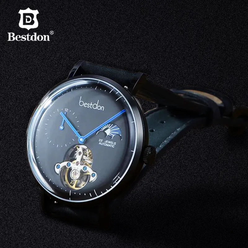 Bestdon деловые часы для мужчин Automatic Tourbillon Скелет Moon Phase наручные часы водостойкие Швейцария Роскошные Брендовые Часы