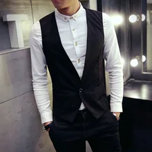 Корейский стиль, Одноцветный жилет с v-образным вырезом, для ночного клуба, парикмахерской, работы, жилет