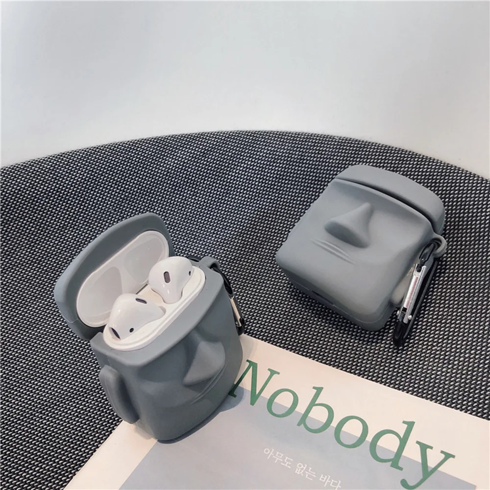 3D модная из силикона чехол для Airpods 2 1 чехол для наушников Пасхальный остров каменная статуя чехол для Air Pods чехол для гарнитуры защитная коробка