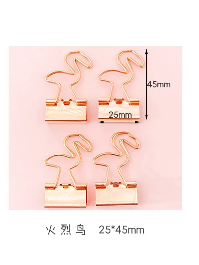 flamingos 4PCS/Set Flamingos Cactus Metal Hollow 25mm Long Tail Clip Students Test Paper With Dovetail Clip School Office Supply - Цвет: flamingos