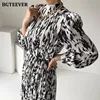 BGTEEVER Spring Fashion Stand Collar Women Dress Elegant Long Sleeve Loose Female Lace-up Printed Mid-length Dress Vestidos 2022 ► Photo 2/6