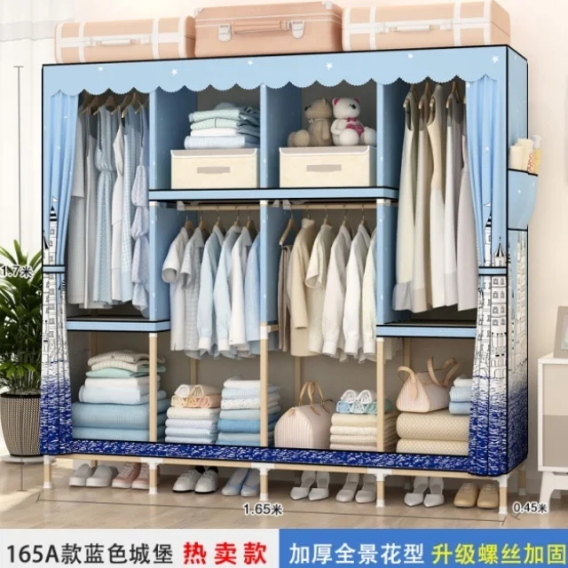 

M8 Solid Wood Wardrobe Assembled Oxford Cloth Simple Modern Economic Home Storage Hanging Wardrobe
