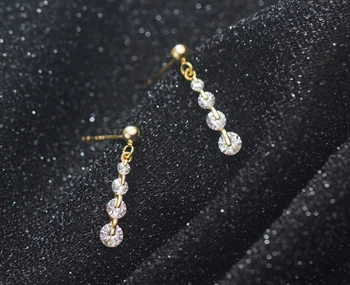 

Real. 925 Sterling Silver Fine jewelry Clear zircon round aaa+ &polished Lucky ball Long earrings dangle for Wdding GTLE2949