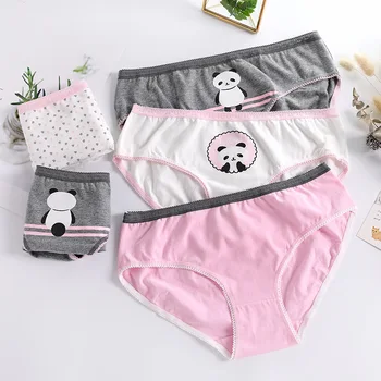 

4 Pieces Women Panties Panda Print Cotton Briefs Girls Underwear Ladies Pink Cute Breathable Women's Pants Female Underpant PN41
