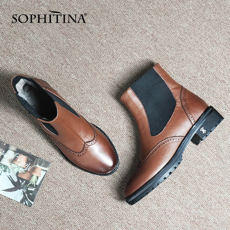 

SOPHITINA Classic Chelsea Boots Women High Quality Genuine Leather Ankle Boots Round Toe Square Heel Non-slip Women Shoes C840