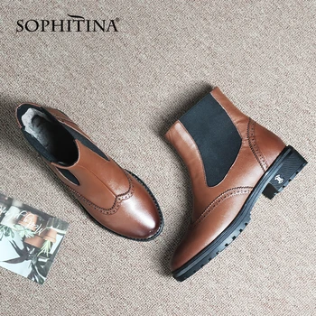 

SOPHITINA Classic Chelsea Boots Women High Quality Genuine Leather Ankle Boots Round Toe Square Heel Non-slip Women Shoes C840