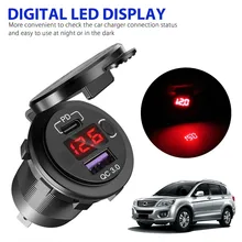 12V/24V Touch QC3.0+PD Dual USB Car Charger Socket Outlet Fast Charger Waterproof  ON OFF Switch Power Cable