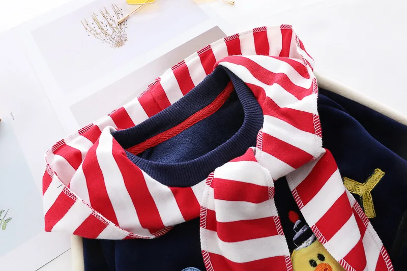 0-4 years winter boy girl clothing set casual thicker warm cartoon cute kid suit children baby clothing hoodies+pant 2pcs