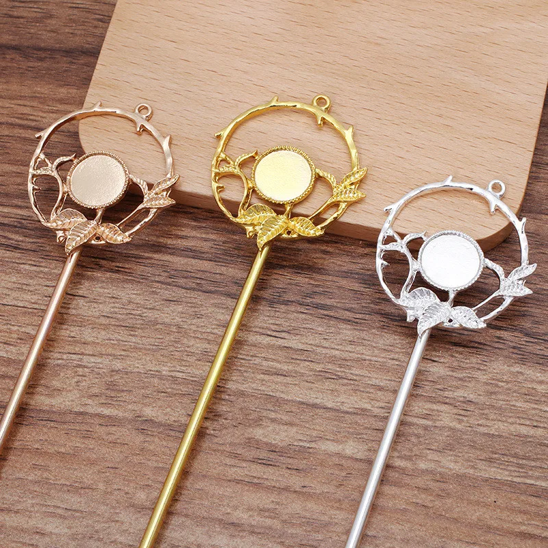 

20 PCS 35mm Metal Alloy Round Branch Leaf Hair Sticks With a Loop DIY Hairwear Accessories For Jewelry Making