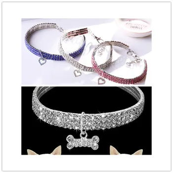 

Pet Dog Cat Crystal Necklace Bright Heart Pendant Rhinestone Collar Dog Outdoor Elastic Necklace Dog Neck Portable Accessories