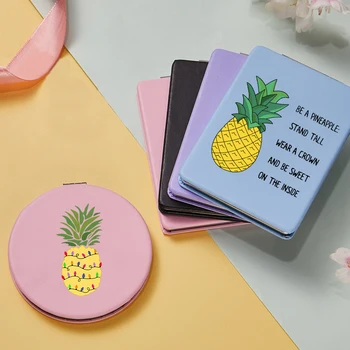 

Cartoon Pineapple Girls Makeup Mirror Mini Portable Folding Double-Sided Pocket Cosmetic Compact Vanity Mirrors spiegel Women