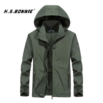 

H.S.BONNIE Spring Jacket 6XL Waterproof Hooded Male Jacket Thin Casual Sport Coat Motorcycle Fashion Outerwear Windbreaker Men