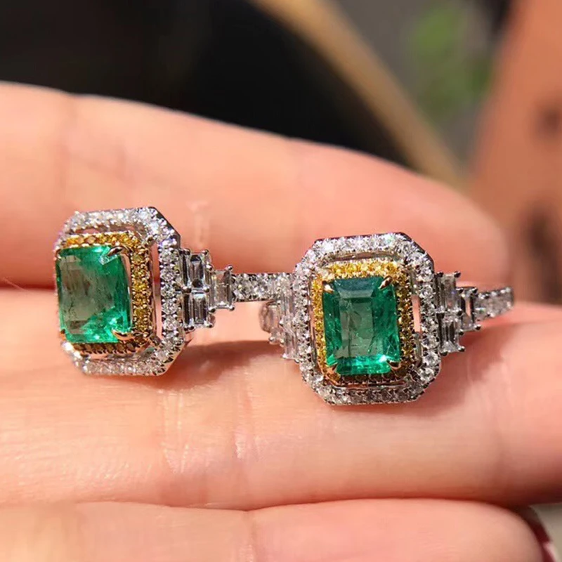 AEAW ювелирные изделия 18 к белое золото 1.0ct кольцо с натуральным изумрудом кольцо с белым и желтым бриллиантом женские ювелирные изделия
