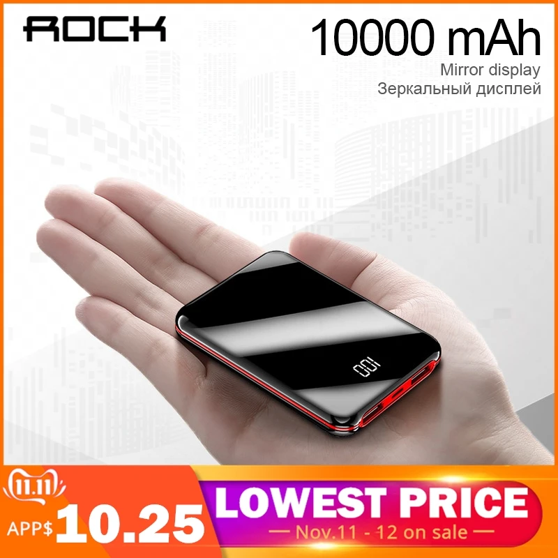 Kaufen ROCK Min 10000mAh Power Bank Für xiaomi iPhone LCD Display Tragbare Ladegerät Power Externe Batterie Power Schnelle Lade