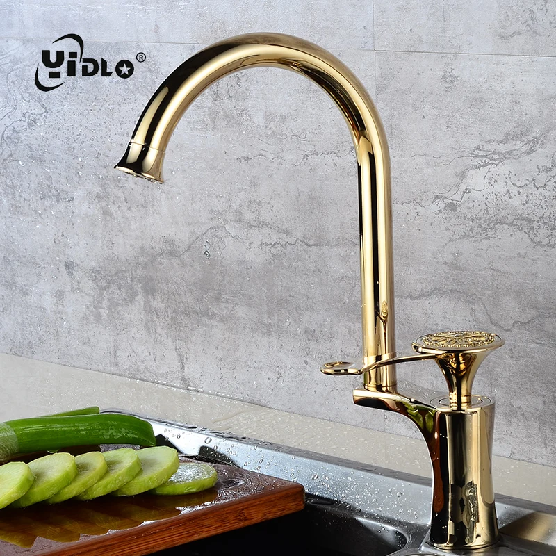 

Kitchen Sink Brass Faucet Fashion Rose Gold Carved Single Handle Decorative WaterTap Hot And Cold Kitchen Bathroom Basin Faucets