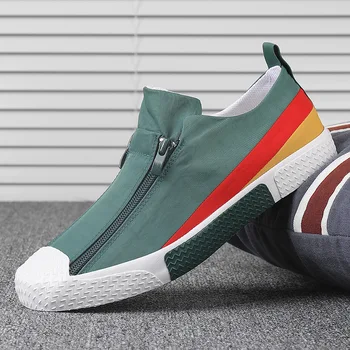 

Fashion Men's Canvas Shoes 2020 Spring New Casual Shoes Men Trend Sneakers British Loafers Shoes Men's Zip Canvas Sneakers