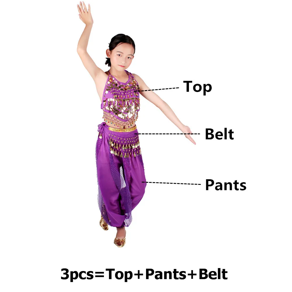 Belly Dance Costumes Kids Oriental Dance Girls Belly Dancing India Belly Dance Set Clothes Bellydance Child Kids Indian 6 Colors - Цвет: Purple 3pcs