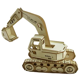 

3D wooden model DIY puzzle toy baby kid gift hand work assemble wood game excavator digger clamshell shovel birthday gift 1pc
