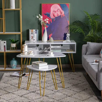 

Coffee Table Side 2 Sets Nordic Style Modern Creative Living Room Tea Coffee Table Furniture Marble Sticker Iron Feet