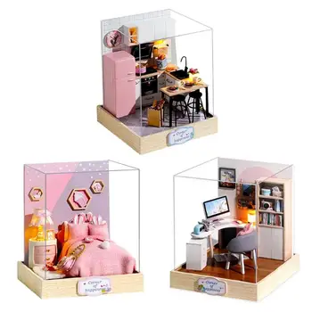 

DIY Doll House Wooden Doll Houses Miniature Dollhouse Furniture Kit with LED Toys for children Christmas Gift Educational Toys